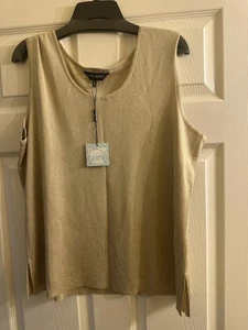 NWT Ming Wang Gold Metallic Knit Tank Top Sleeveless Shell XL - Picture 1 of 2