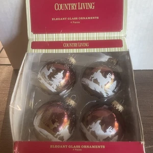 Sears Country Living Elegant Glass Ornaments Deer Snow Design 3" Set of 4 USA C2 - Picture 1 of 9