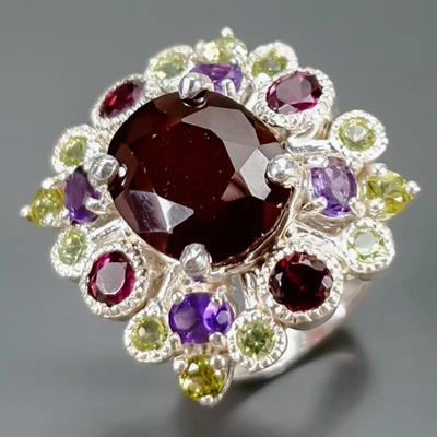 Anel de hessonita natural feito à mão 5 quilates+ prata esterlina 925 tamanho 7 /B-R4974 - Imagem 1 de 4