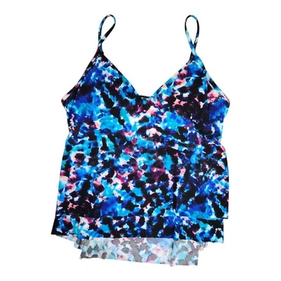MagicSuit By Miraclesuit Tankini Top Women's Size 14 Blue Black Print Swimsuit - Image 1 of 4