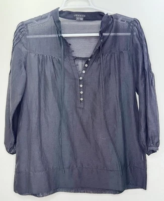 Blusa Theory Semi Transparente Negra Manga 3/4 Top Botones Corbata Cápsula Carrera Mujeres S Foto 1 de 4