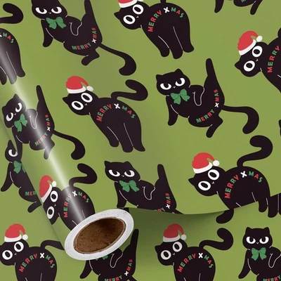 RUSPEPA Christmas Cat Wrapping Paper Roll, Mini 17 in x 16.4 ft, Black  - Image 1 of 4