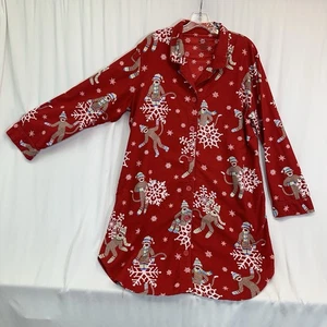 Nick & Nora Nachthemd Damen XXL rot Socke Affe Schneeflocke Flanell - Bild 1 von 8