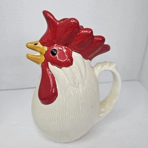 Vintage Iandola Hand Painted Rooster Pitcher - Signed White See Details - Picture 1 of 9