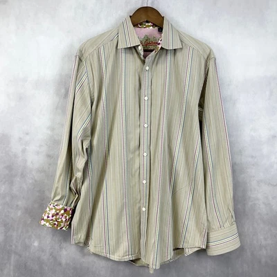 Рубашка мужская Robert Graham на пуговицах L опрятная сшитая на заказ с откидными манжетами Old Money Prep - Изображение 1 из 4