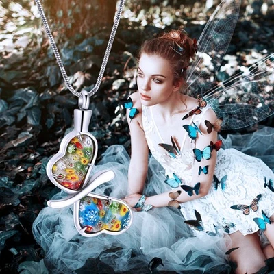 Collar Colgante Urna Mariposa Piedra Giloria para Cremación Cenizas Joyería Regalo Foto 1 de 4