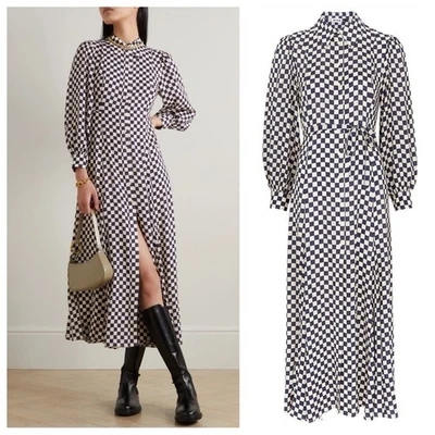 NEW RIXO Maddison Shirtdress (Sz XS) Long Sleeve Midi Navy Cream Checkerboard - Image 1 of 4