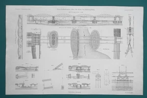 RAILWAY BRIDGE Hohensyburg Ruhr River Rebuilding after Collapse - 2x 1895 Prints - Picture 1 of 4