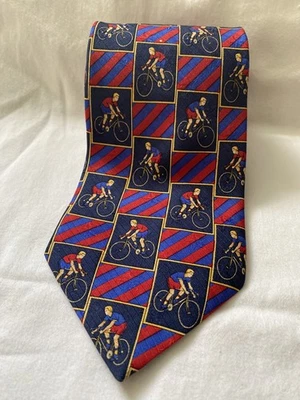 Tommy Hilfiger Ciclista Azul Rojo Rayas Cuello Corbata De Colección 100% Seda Ciclismo Foto 1 de 4