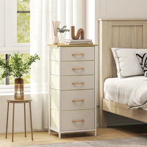 Beige Wood Storage Chest of Drawers, 45x30x94.5cm, Non-Woven Fabric, - Picture 1 of 7