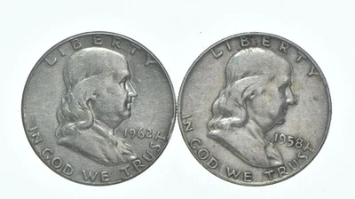 Better 1962-D 1958-D Franklin Half Dollar $1 Face Lot Bullion Silver *574 - Image 1 of 3