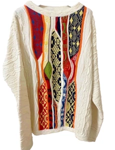 Vintage COOGI 3D AUSTRALIA Vapor Wave Sweater Ribbed White Woven Knit XL - USED - Picture 1 of 4