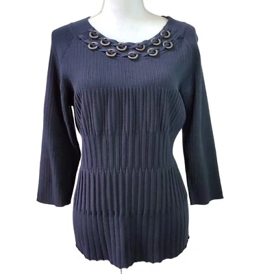 REQUISITOS Suéter Mujer Talla XL Negro Cuello Redondo Metálico 3/4 Tejido Acanalado Foto 1 de 4