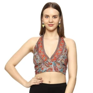 Boho Women's Handmade Indian Top Neck Top Halter Top Floral Printed Beach Party - Picture 1 of 6