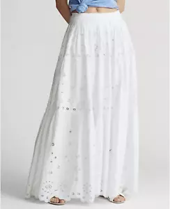 Polo Ralph Lauren White Eyelet Tiered Poplin Maxi Skirt Sz L - Picture 1 of 6