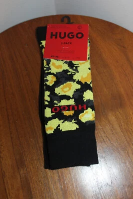 HUGO BOSS MENS SOCKS 2 PAIRS COTTON FLORAL BLACK & YELLOW SIZE 7-13 US - Image 1 of 4