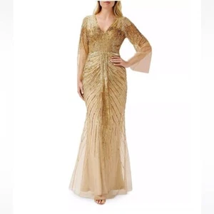 Aidan Mattox Kleid Pailletten V-Ausschnitt Glockenärmel - Bild 1 von 5