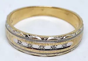 ANILLO DE BODA DE COLECCIÓN PARA HOMBRE DE 14 KT 2 TONOS ACENTO DIAMANTE TALLA 7,75 - Imagen 1 de 6