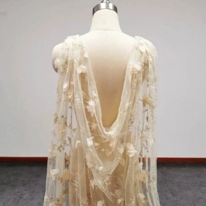 Champagne 3D Lace Floral Wedding Cape Bridal Bolero with Pin Wedding Accessories - Picture 1 of 15