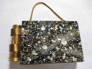 Antique Black Confetti MOP Make up 2 Compartment lipstick holder Compact Purse - Picture 1 of 16