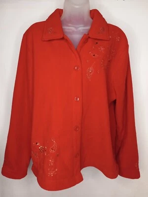Basic Editions Women's Jacket Size Large Floral Embroidered Button Down Red - Image 1 of 4
