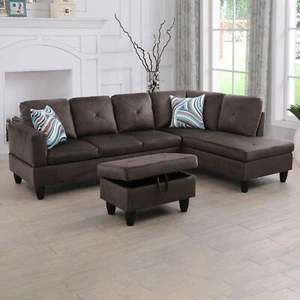 PICK UP Espresso Microfiber 3-Piece Living Room Sofa Set Upholstered Couches Set - Picture 1 of 5