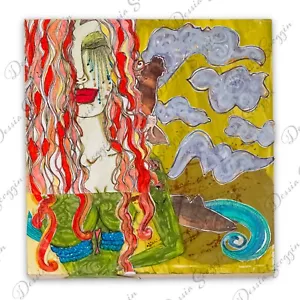 Mixed Media Collage Original Artwork Acrylic Painting Birch Panel 16x16" OOAK - Picture 1 of 1