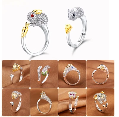 Unisex New Cute Finger Ring Crystals Lunar Chinese Animal Adjustable Rings K40 - Image 1 of 4