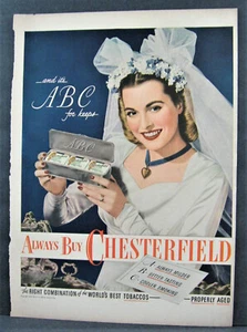 Pubblicità rivista sigarette Chesterfield 1946 vintage pagina intera sposa cartone argento - Foto 1 di 1