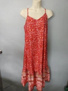 Shein red orange spaghetti strap ruffled bottom dress Size L nwot - Picture 1 of 4