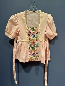 Small 1960 Boho Top The Young Circle, Needs Work, Pink Embroidered Belted, Saks - Picture 1 of 6