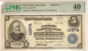 1902 $5.00 Central National Bank Of The City Of New York PMG EF 40 Charter 12874 - Picture 1 of 2