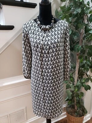 Vestido para mujer H&M blanco y negro poliéster cuello redondo manga larga hasta la rodilla 14 Foto 1 de 4