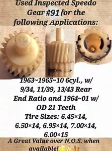 20Tooth Speedo Gear #91 Rambler 1963~'65-10 6cyl '64~01 W/OD,9/34, 11/39, 13/43, - Foto 1 di 7