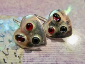 925 Sterling Heart Shaped Pierced Earrings w/ Colorful Cabochons Marked Thailand - Imagen 1 de 7