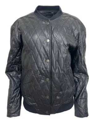 BLK DNM Women's Black Quilted Leather Bomber Jacket 72 Size Small NWT - Image 1 of 2