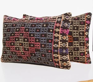 ANTICHI CUSCINI DECORATIVI RETTANGOLARI LANA KELIM TURCHI KILIM AREA TAPPETI ... - Foto 1 di 3