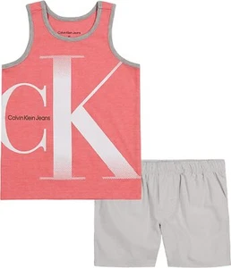 Calvin Klein Boys 2 Pieces Deep Sea Coral Tank Short Set Size 2T, 3T, 4T - Picture 1 of 1