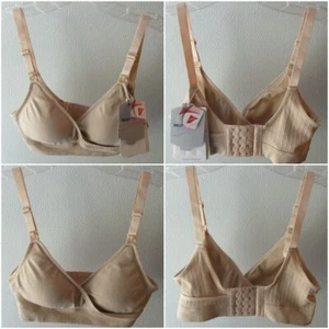 2 Pack Nursing Breastfeeding Bra Seamless Maternity 1-hand nursing clips Beige  - Picture 1 of 11