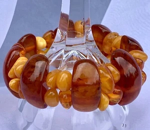 Natural Baltic Amber Vintage Flex Panel Bracelet Butterscotch Honey Egg Yoke 36g - Picture 1 of 7