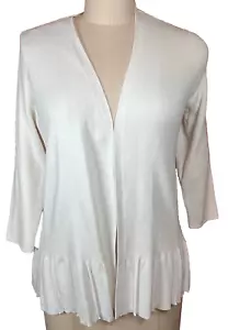 Talbots NEW Open Cardigan Sweater Large L White Ruffled Hem NWT Cotton Blend - Picture 1 of 11
