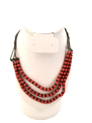 Conjunto de Colar e Brinco Paparazzi Contas Cor Coral Cor Bronze Espaçadores Correntes - Imagem 1 de 4