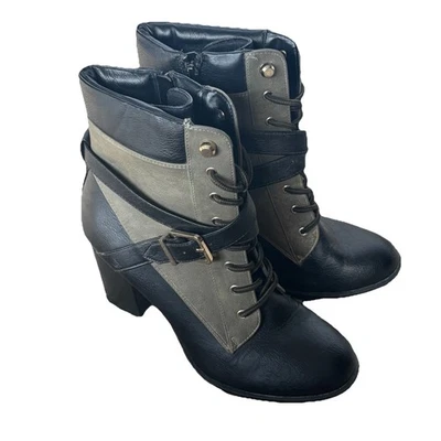 Apt. 9 botines estilo militar bloques de colores oliva y negro con cordones para mujer 9,5 Foto 1 de 4