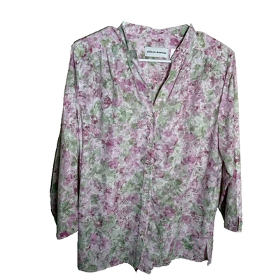 Blusa Para Mujer Alfred Dunner 14 Floral Abotonada Cuello en V Manga 3/4 Camisa Top Foto 1 de 4