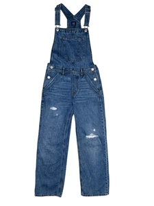 GAP Girl’s 12 Denim Bib Overalls Loose Fit Distressed - Picture 1 of 6