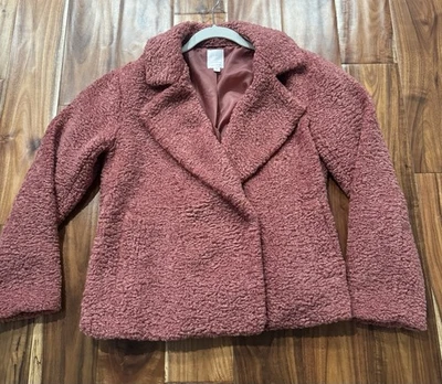 Chaqueta Lauren Conrad Imitación Piel Peluda Peluche Abrigo Mediano Malva Rosa Foto 1 de 4