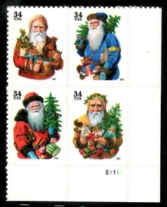 #3537 - 3540 USA 19th Century Santa Claus Mint NH Se-Tenant PLATE#Block of 4 - Bild 1 von 1