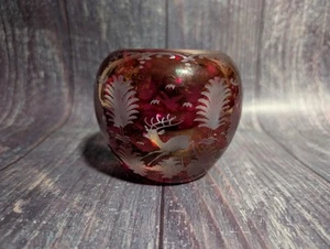 Vintage Egermann Ruby Red Glass Holder Bowl Vase Etched Bohemian Czech - Woods - Picture 1 of 14