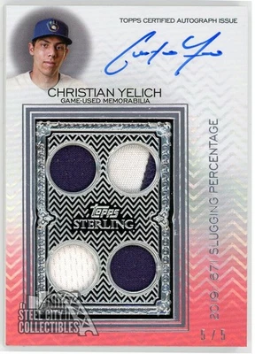 Christian Yelich 2021 Topps Sterling Sterling Swings Red Patch Auto 5/5 - Image 1 of 2