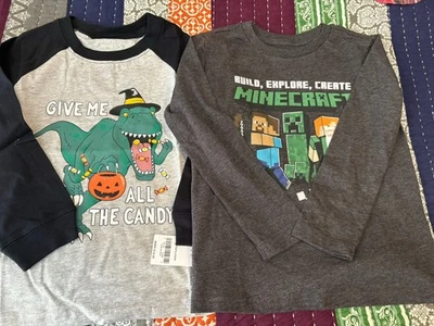 Minecraft Dinosaur Halloween T-shirt Boys Size 4T Lot Of 2 Long Sleeve T-shirts - Image 1 of 4